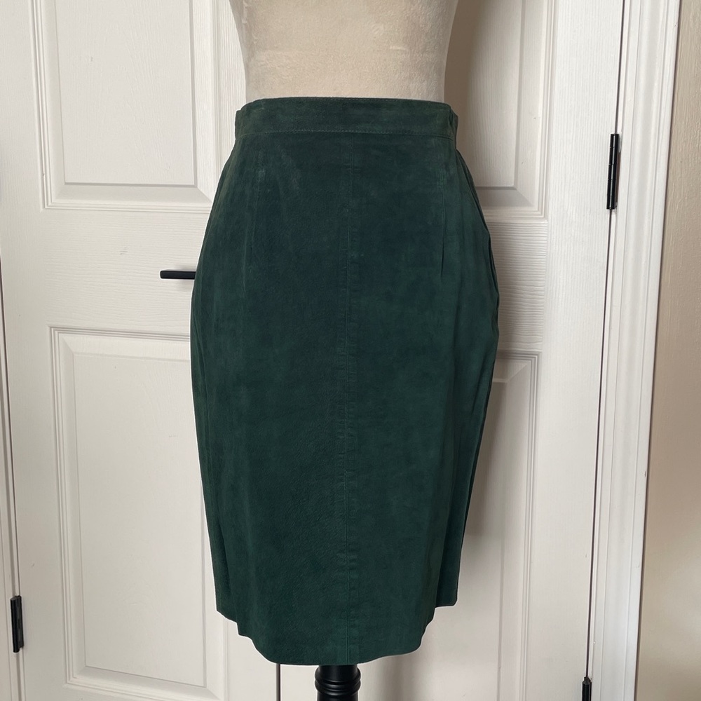 Vintage Authentic Imports Green Suede Pencil Skirt Size‎ 6